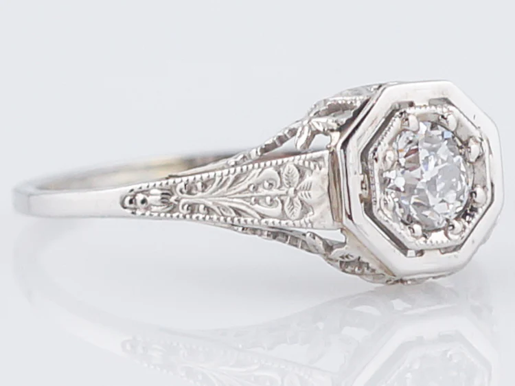 Antique Engagement Ring Art Deco .30 Old European Cut Diamond in 18k White Gold - Image 2