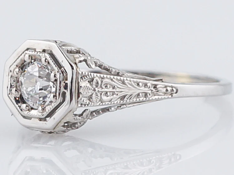 Antique Engagement Ring Art Deco .30 Old European Cut Diamond in 18k White Gold - Image 3