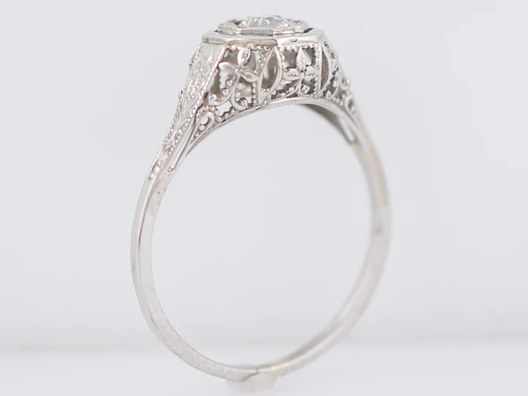 Antique Engagement Ring Art Deco .30 Old European Cut Diamond in 18k White Gold - Image 5