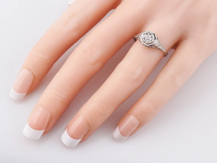 Antique Engagement Ring Art Deco .30 Old European Cut Diamond in 18k White Gold - Image 6