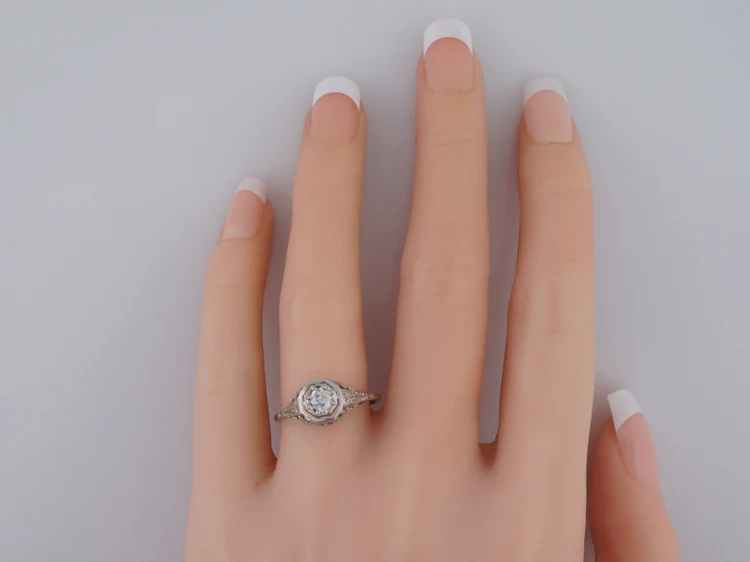 Antique Engagement Ring Art Deco .30 Old European Cut Diamond in 18k White Gold - Image 7