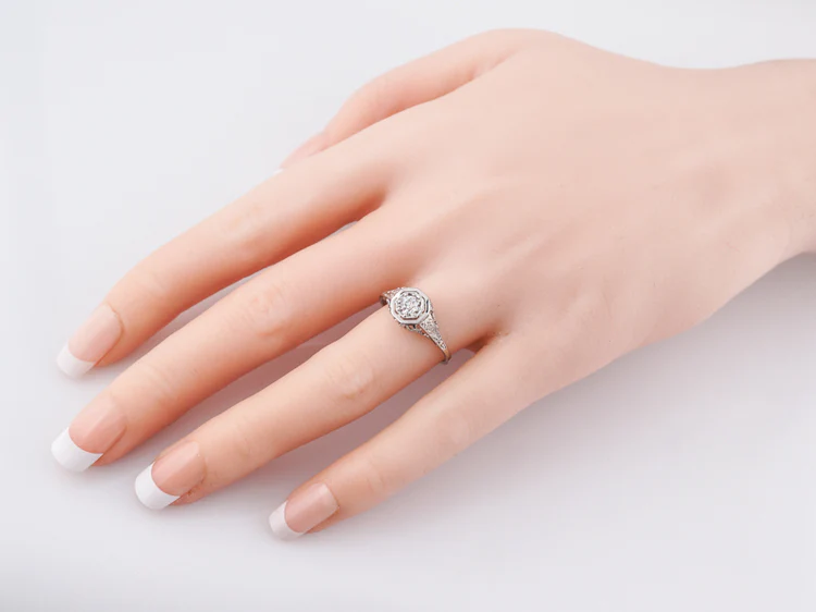 Antique Engagement Ring Art Deco .30 Old European Cut Diamond in 18k White Gold - Image 9