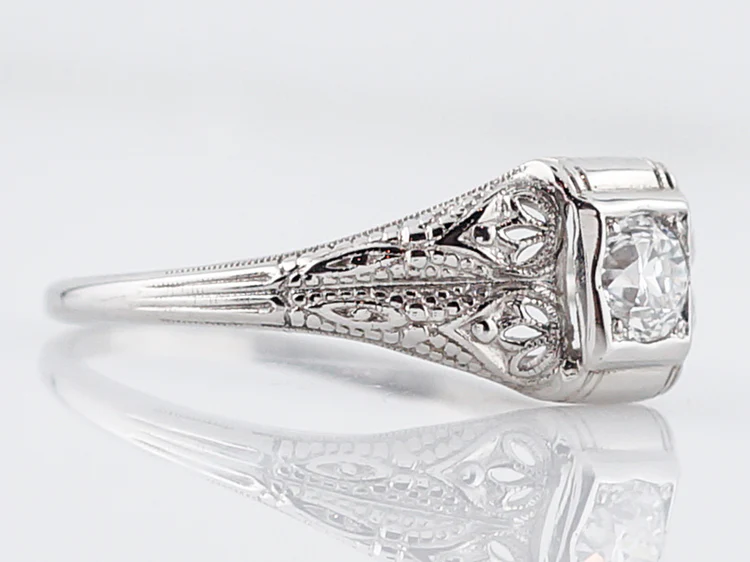 Antique Engagement Ring Art Deco .30 Old European Cut Diamond in 18k White Gold - Image 2