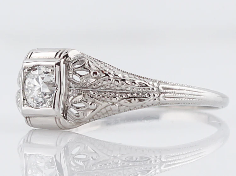 Antique Engagement Ring Art Deco .30 Old European Cut Diamond in 18k White Gold - Image 3
