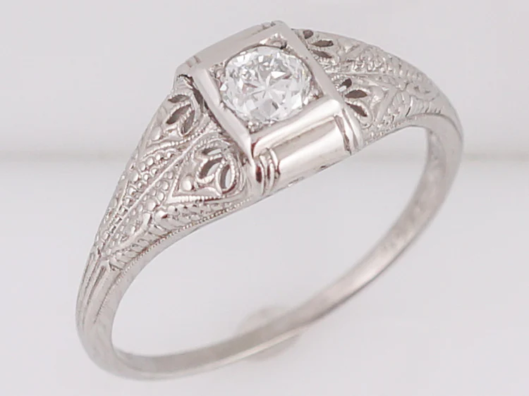 Antique Engagement Ring Art Deco .30 Old European Cut Diamond in 18k White Gold - Image 4