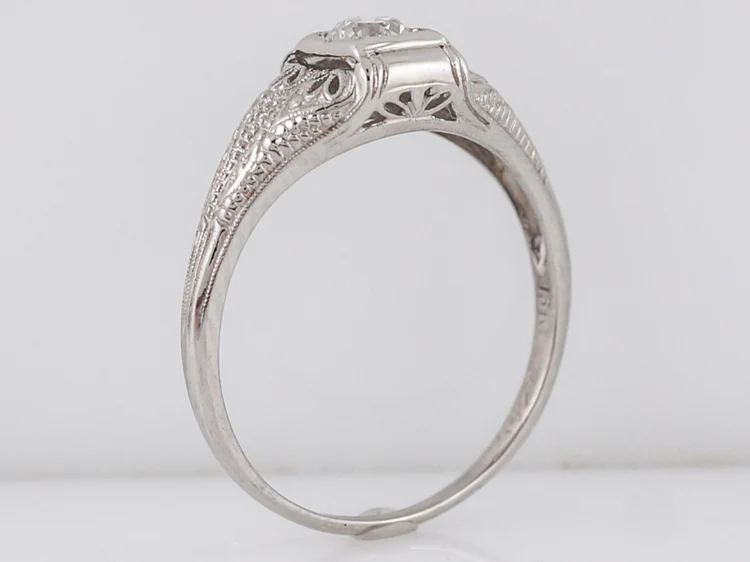 Antique Engagement Ring Art Deco .30 Old European Cut Diamond in 18k White Gold - Image 5
