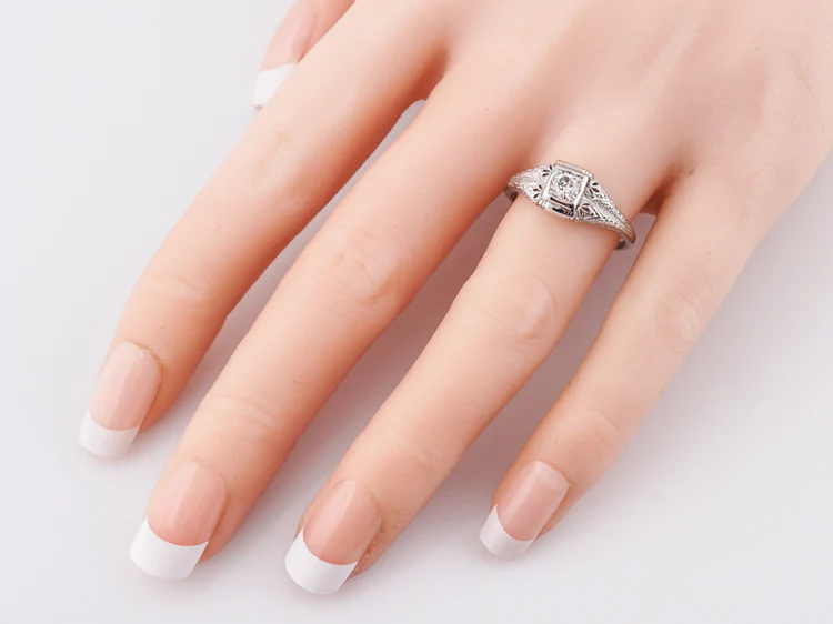Antique Engagement Ring Art Deco .30 Old European Cut Diamond in 18k White Gold - Image 6