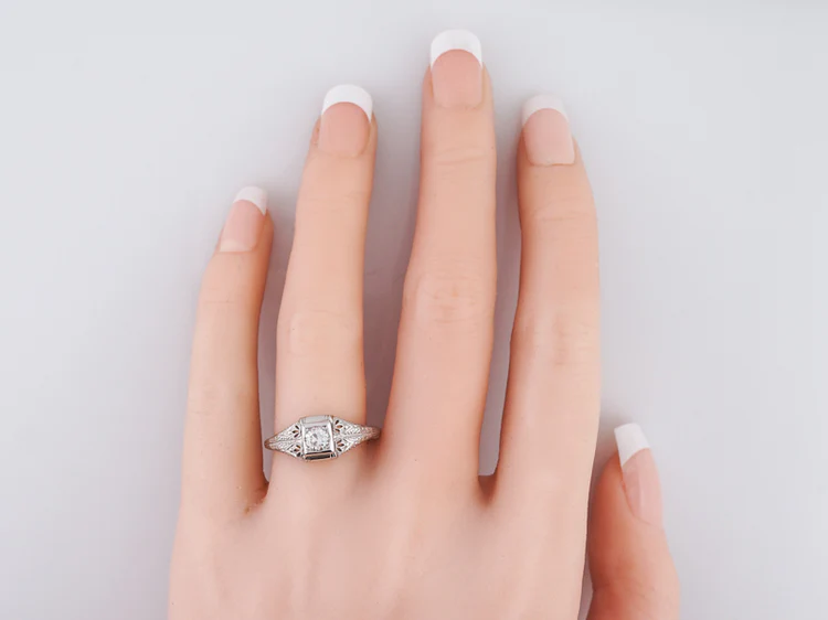 Antique Engagement Ring Art Deco .30 Old European Cut Diamond in 18k White Gold - Image 7