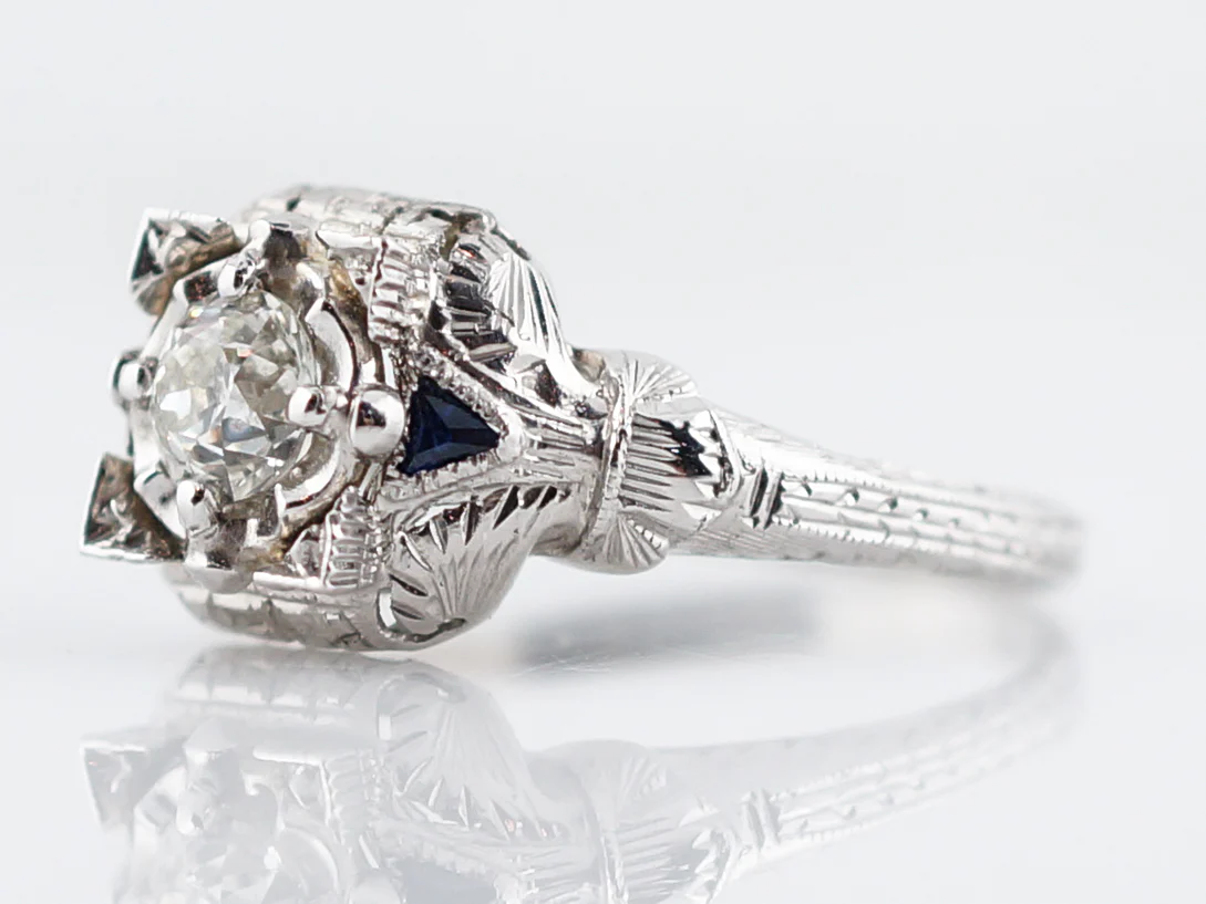 Antique Engagement Ring Art Deco .30 Old European Cut Diamond in 18k White Gold - Image 2