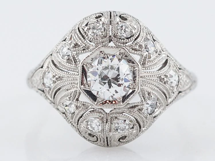 Antique Engagement Ring Art Deco .31 Old European Cut Diamond in Platinum