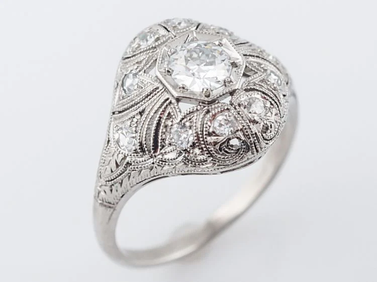 Antique Engagement Ring Art Deco .31 Old European Cut Diamond in Platinum - Image 5