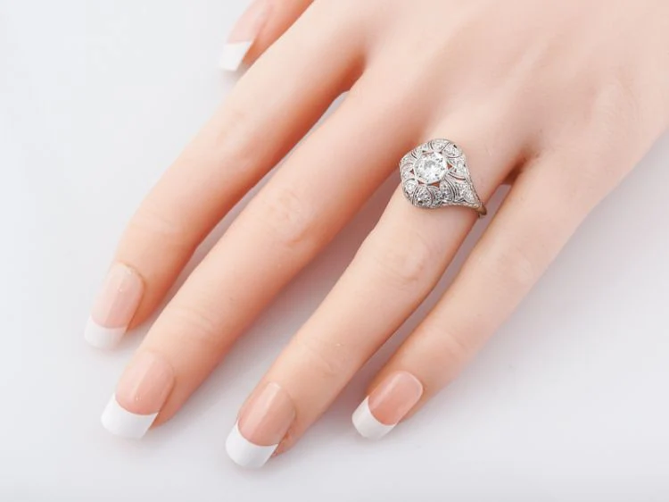 Antique Engagement Ring Art Deco .31 Old European Cut Diamond in Platinum - Image 6