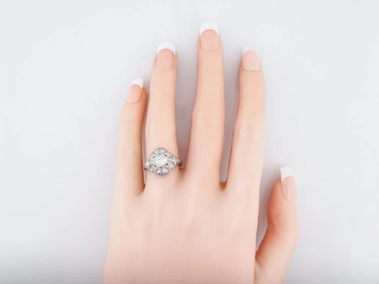 Antique Engagement Ring Art Deco .31 Old European Cut Diamond in Platinum - Image 7