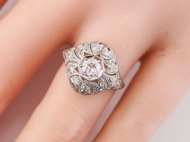 Antique Engagement Ring Art Deco .31 Old European Cut Diamond in Platinum - Image 8