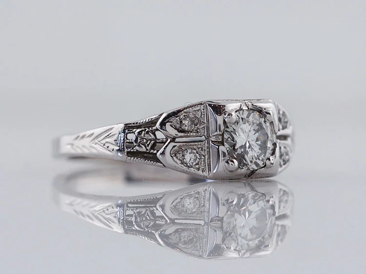 Antique Engagement Ring Art Deco .32ct Transitional Cut Diamond in 18k White Gold - Image 2
