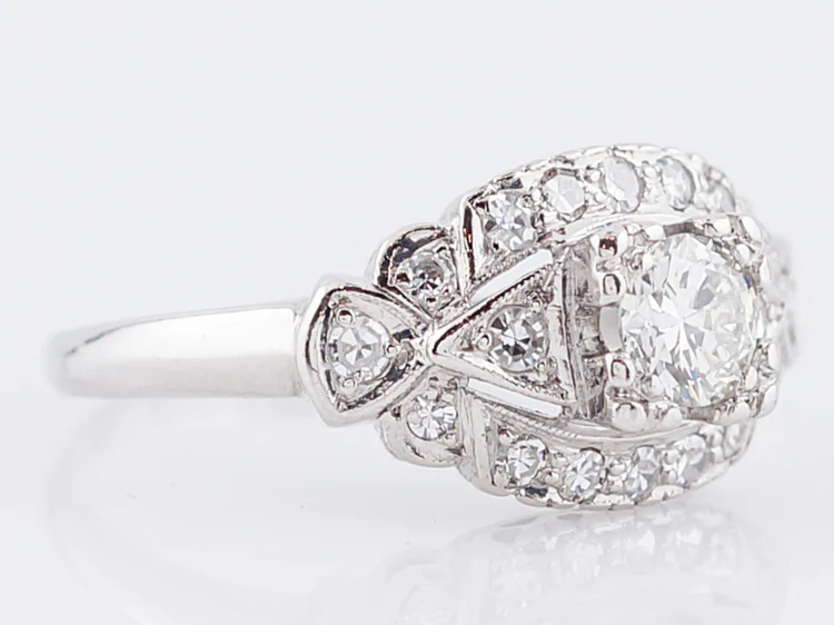 Antique Engagement Ring Art Deco .33 Old European Cut Diamonds in Platinum - Image 2