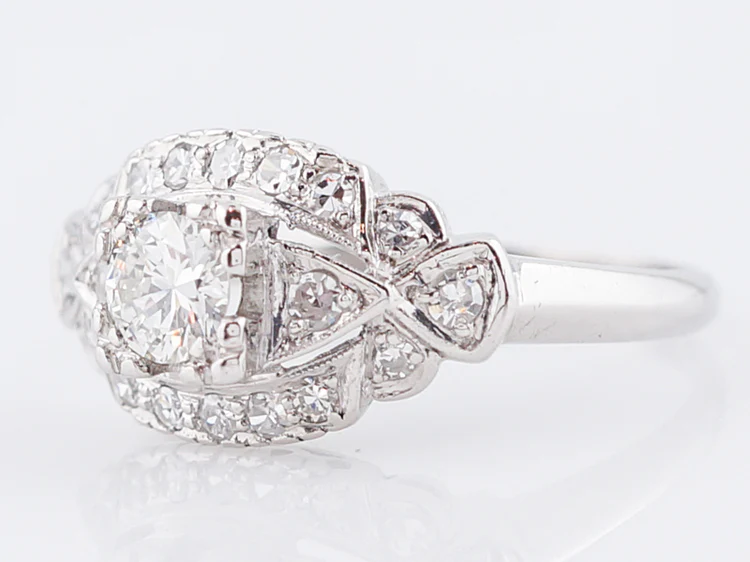 Antique Engagement Ring Art Deco .33 Old European Cut Diamonds in Platinum - Image 3