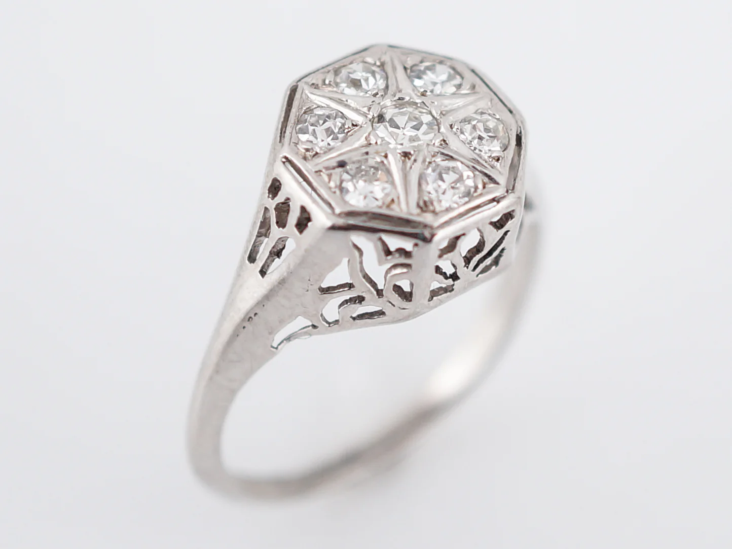 Antique Engagement Ring Art Deco .33 Single Cut Diamonds in 18k White Gold - Image 3