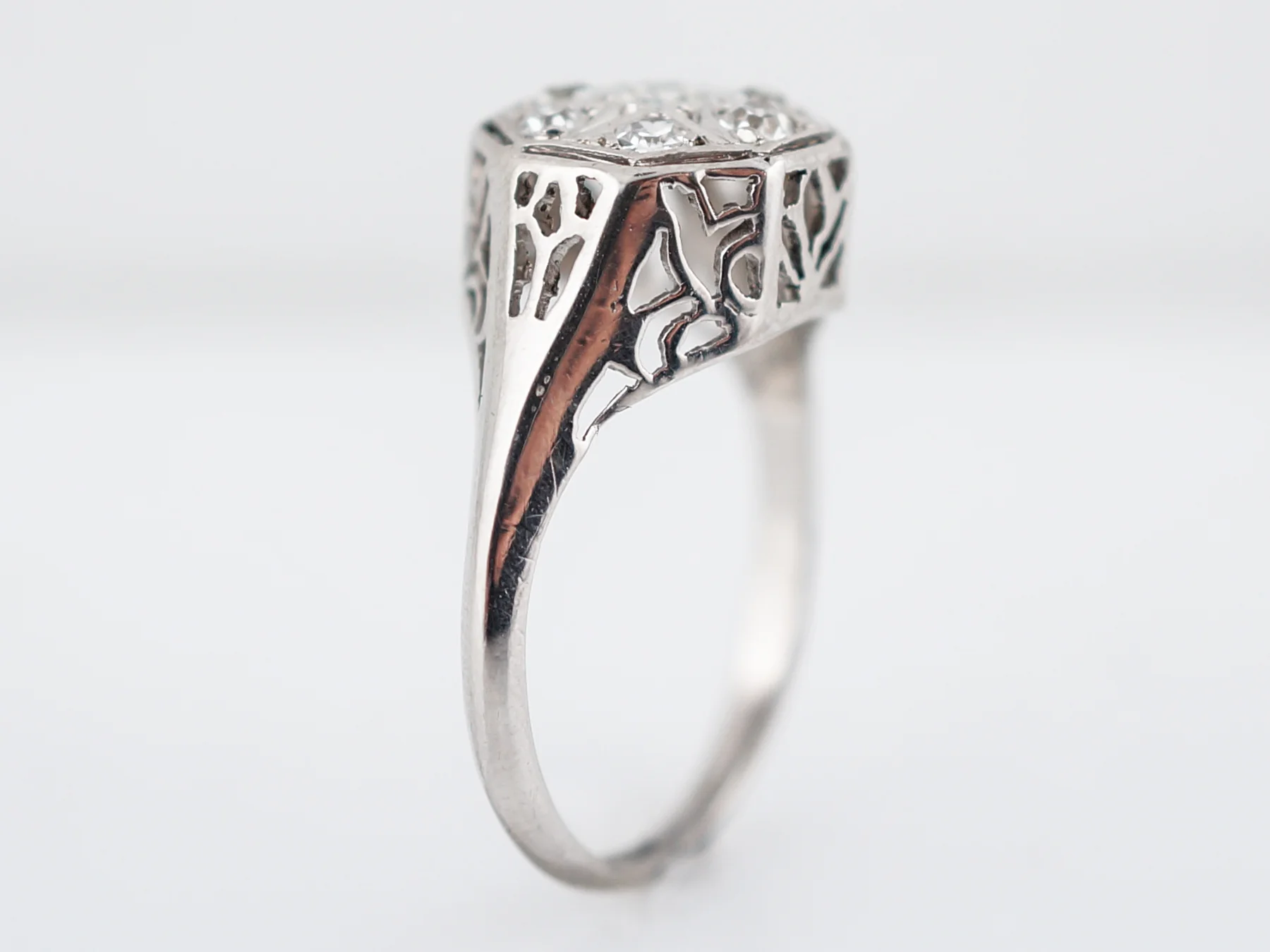Antique Engagement Ring Art Deco .33 Single Cut Diamonds in 18k White Gold - Image 4