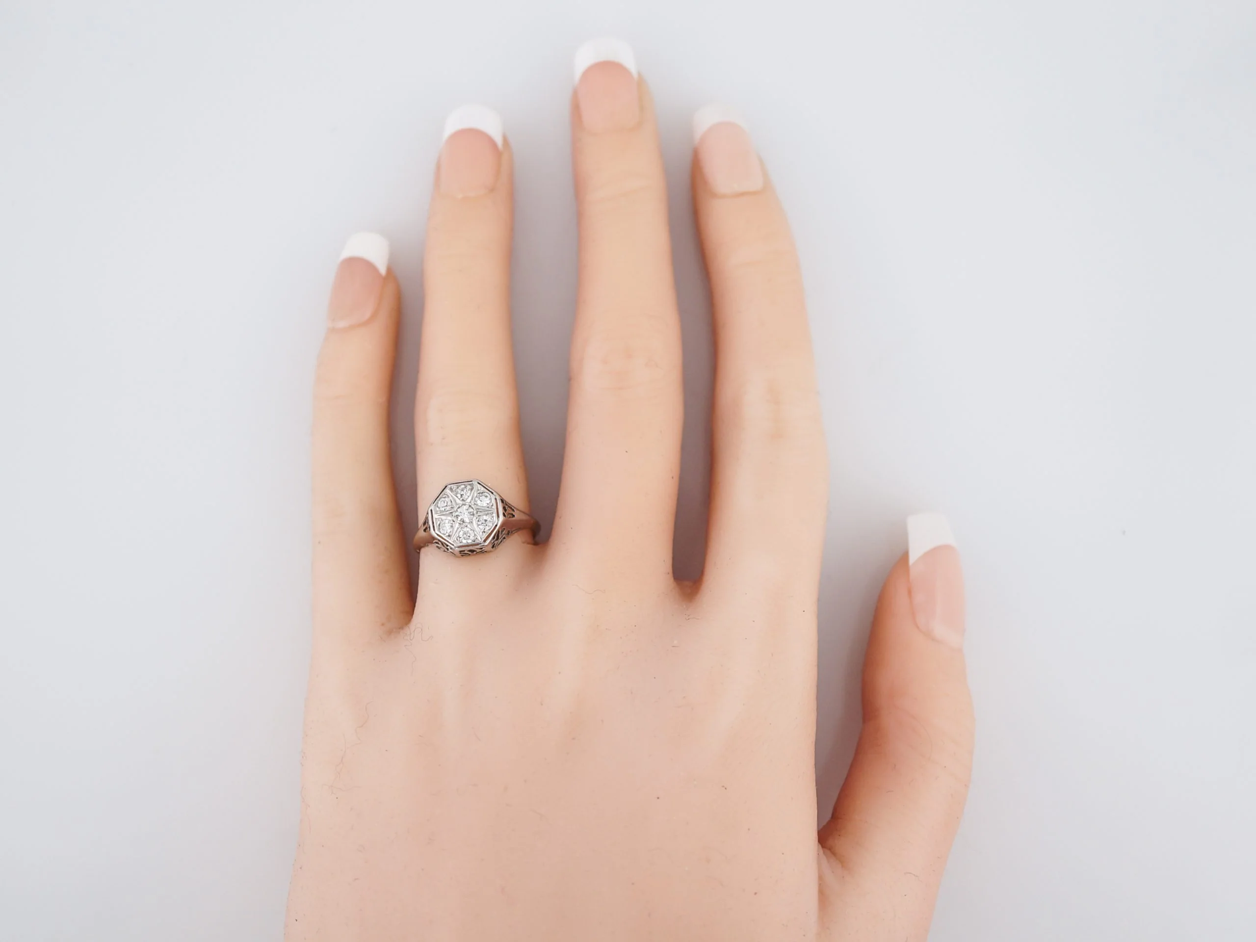 Antique Engagement Ring Art Deco .33 Single Cut Diamonds in 18k White Gold - Image 6