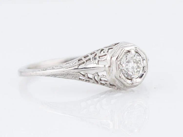 Antique Engagement Ring Art Deco .35 Old European Cut Diamond in 18k White Gold - Image 2