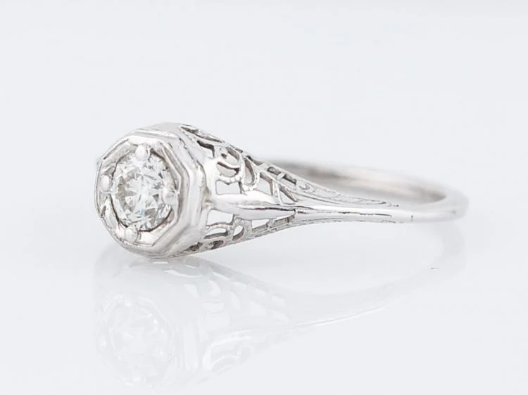 Antique Engagement Ring Art Deco .35 Old European Cut Diamond in 18k White Gold - Image 3