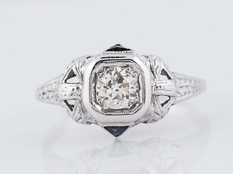 Antique Engagement Ring Art Deco .36 Old European Cut Diamond in 18k White Gold