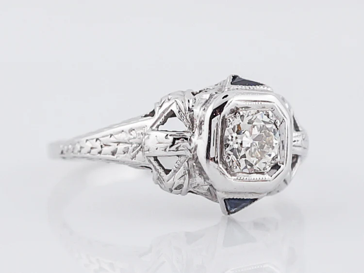 Antique Engagement Ring Art Deco .36 Old European Cut Diamond in 18k White Gold - Image 2