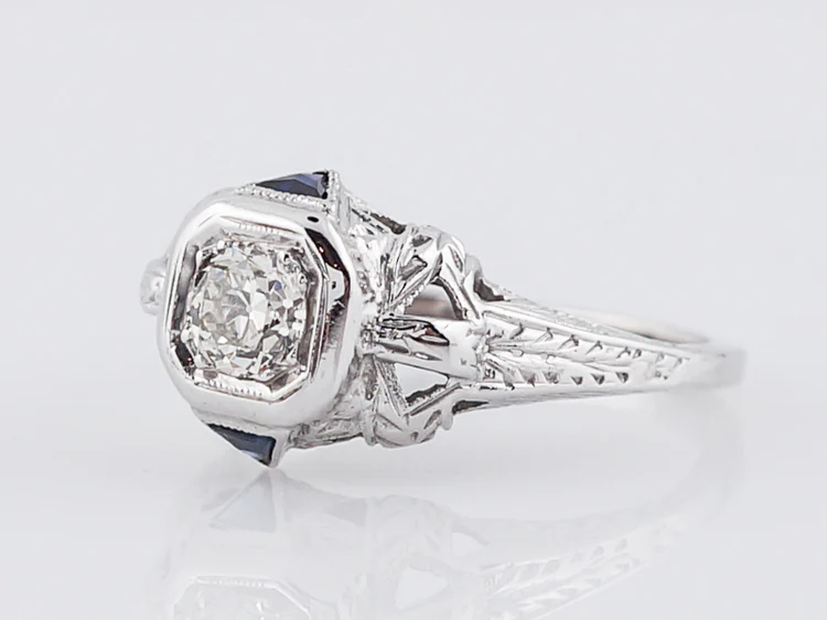 Antique Engagement Ring Art Deco .36 Old European Cut Diamond in 18k White Gold - Image 3