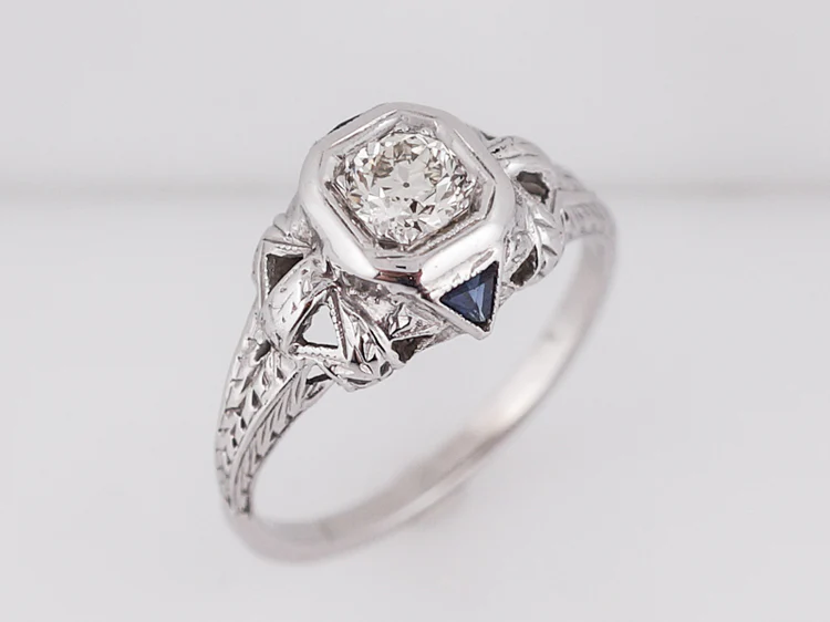 Antique Engagement Ring Art Deco .36 Old European Cut Diamond in 18k White Gold - Image 4