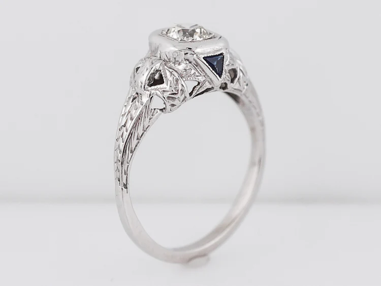 Antique Engagement Ring Art Deco .36 Old European Cut Diamond in 18k White Gold - Image 5