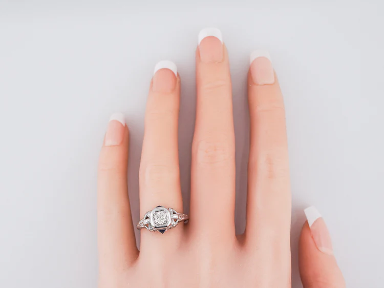 Antique Engagement Ring Art Deco .36 Old European Cut Diamond in 18k White Gold - Image 7