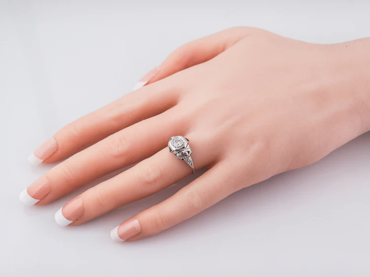 Antique Engagement Ring Art Deco .36 Old European Cut Diamond in 18k White Gold - Image 9