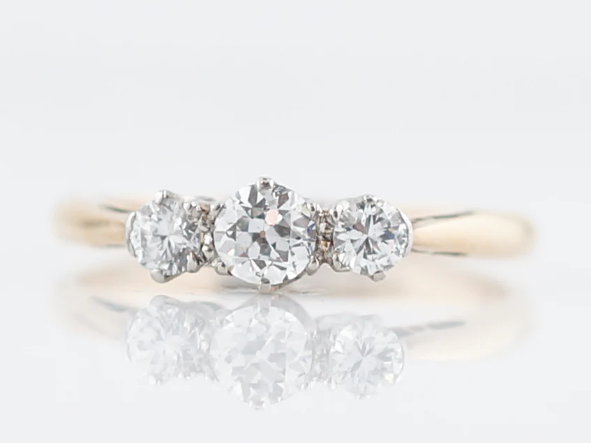 Antique Engagement Ring Art Deco .40 Old European & Round Brilliant Cut Diamonds in 18k Yellow Gold