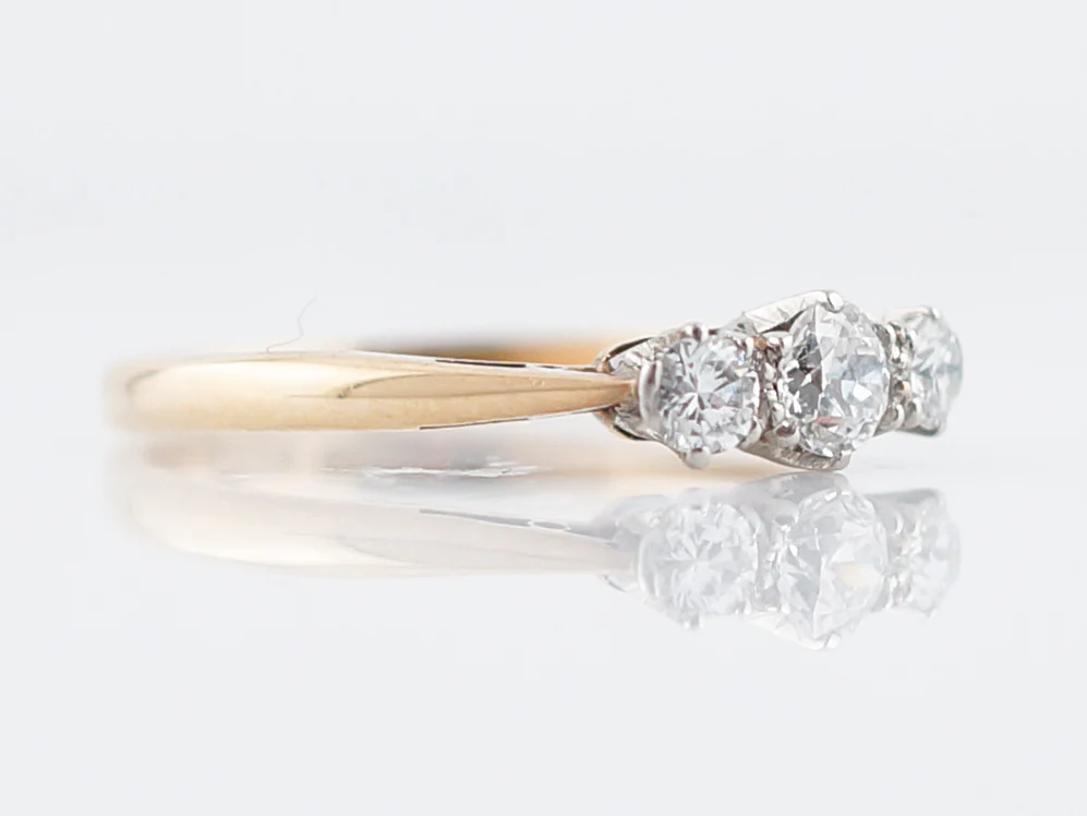 Antique Engagement Ring Art Deco .40 Old European & Round Brilliant Cut Diamonds in 18k Yellow Gold - Image 3