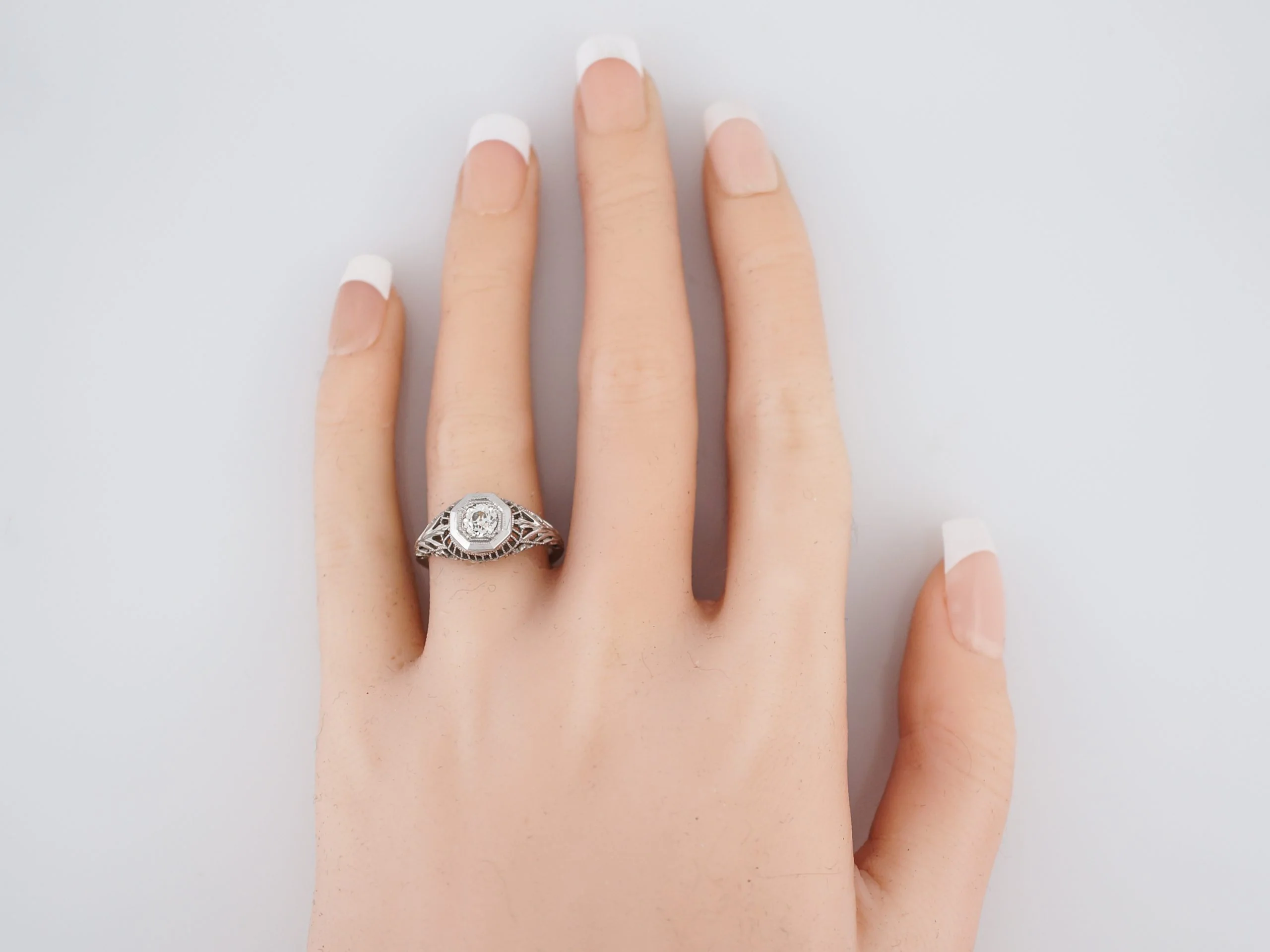 Antique Engagement Ring Art Deco .43 Old European Cut Diamond in 18k White Gold - Image 7