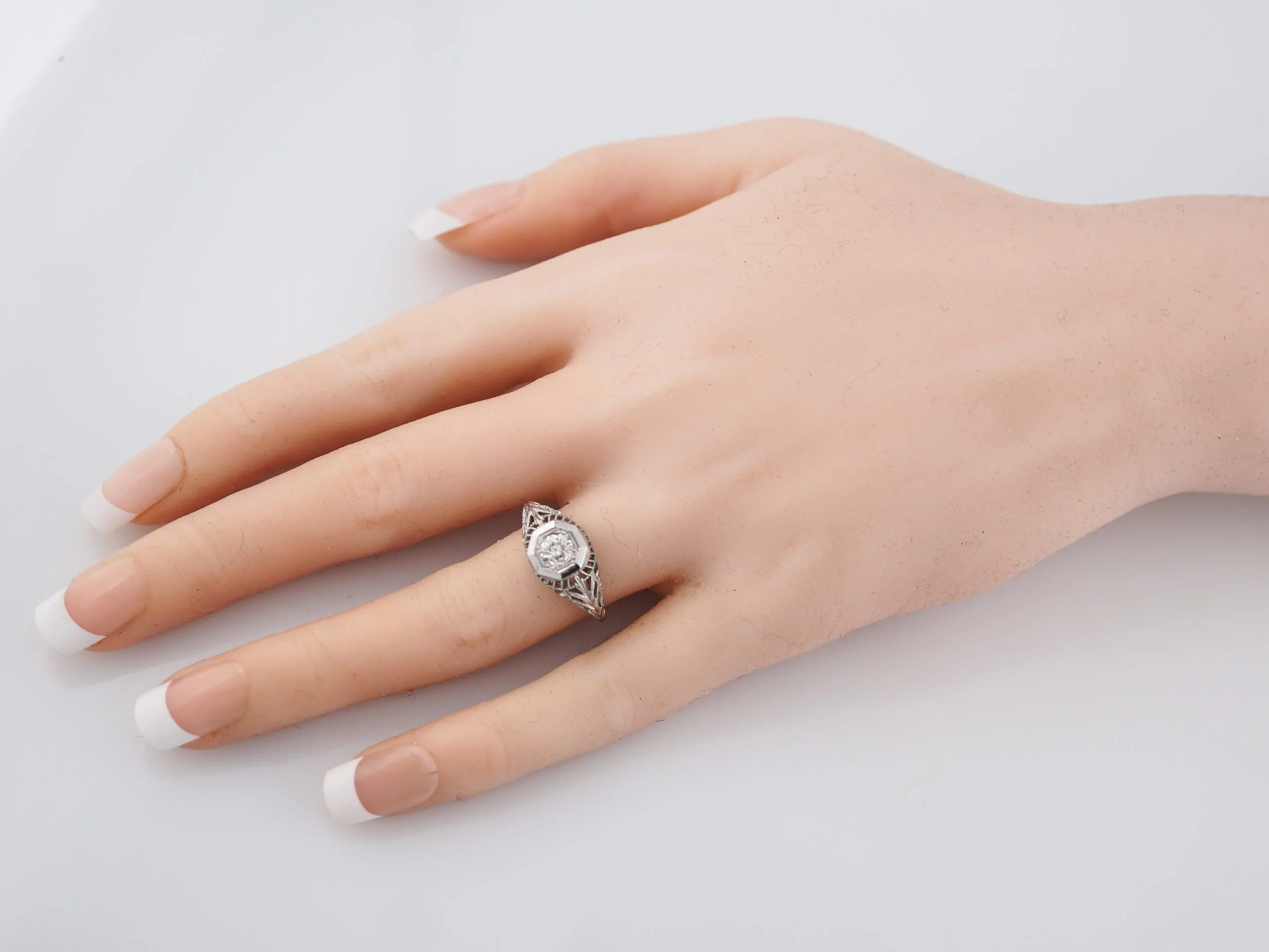 Antique Engagement Ring Art Deco .43 Old European Cut Diamond in 18k White Gold - Image 8