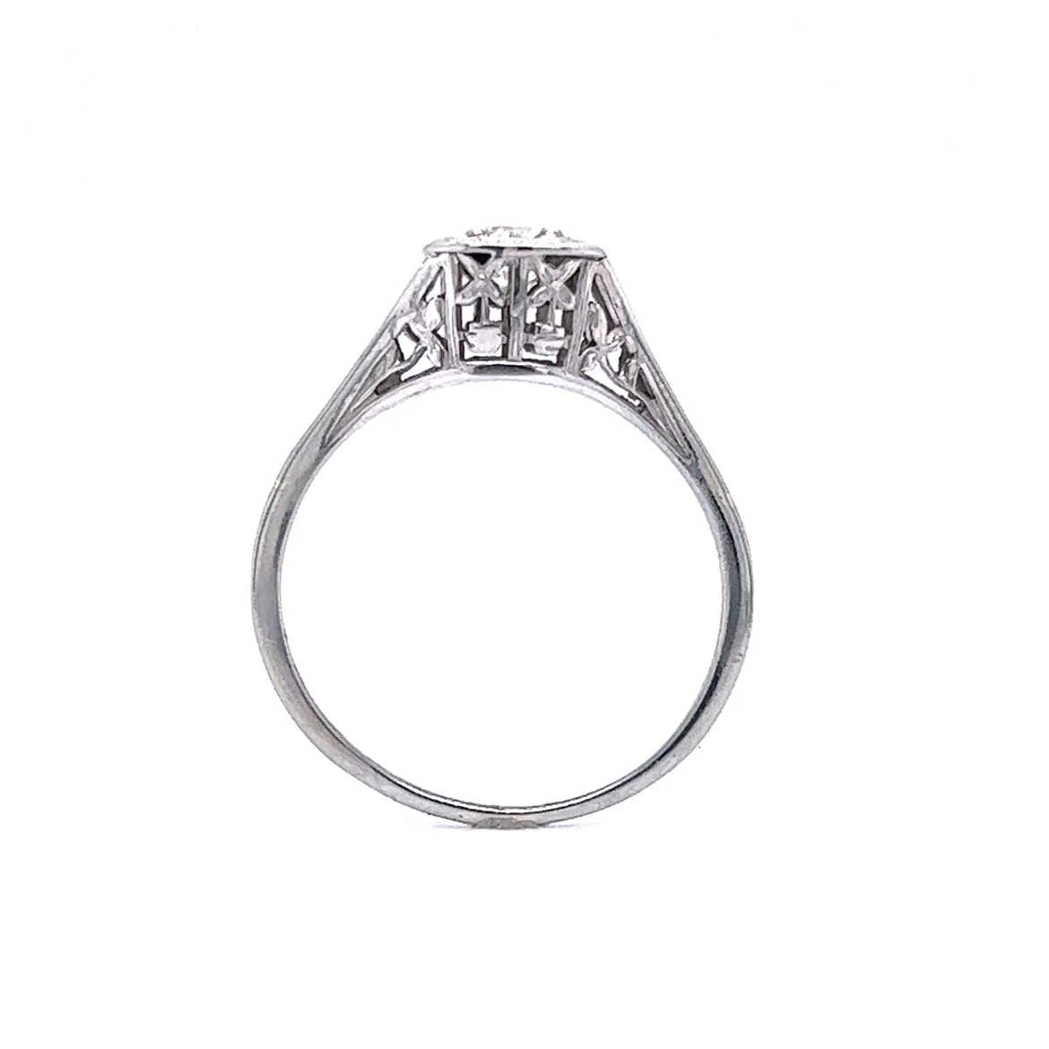 Engagement Ring Art Deco .44 Old European Cut Diamond 18K White Gold - Image 4