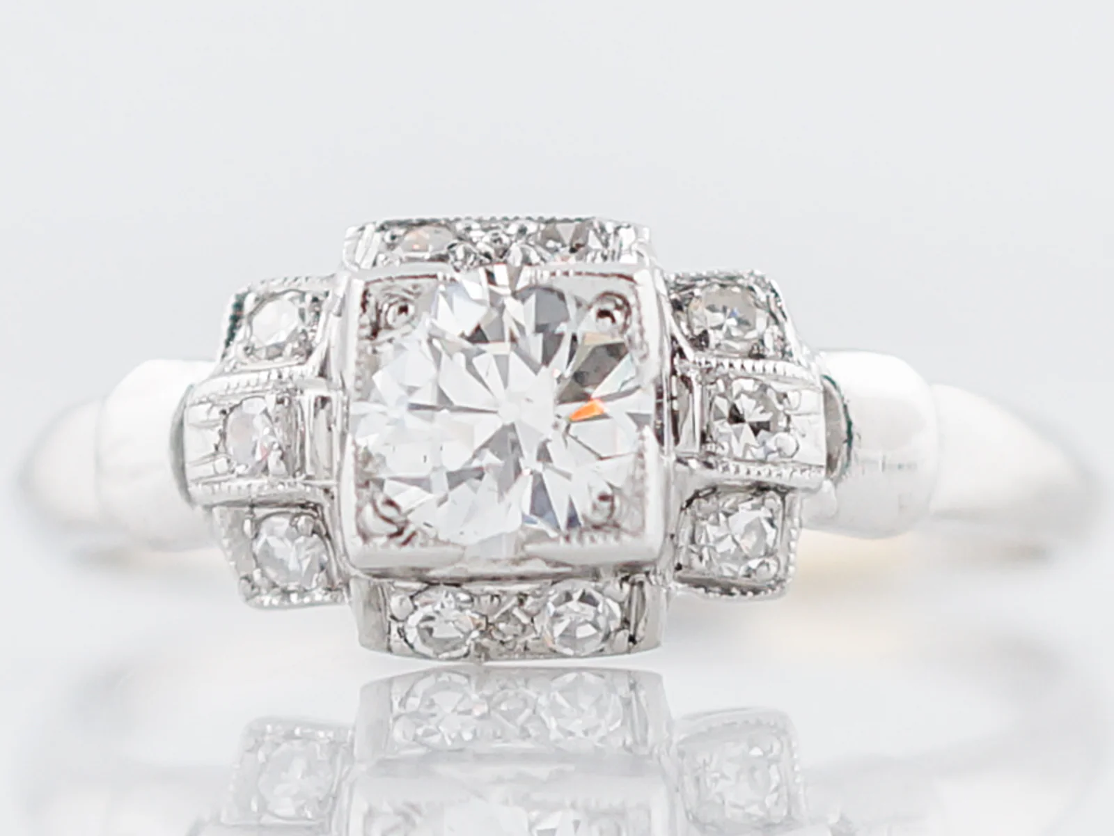 Antique Engagement Ring Art Deco .44 Old European Cut Diamond in Platinum - Image 2