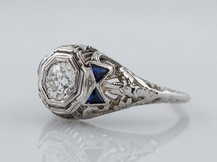 Antique Engagement Ring Art Deco .45ct Old European Cut Diamond in 18k White Gold - Image 3