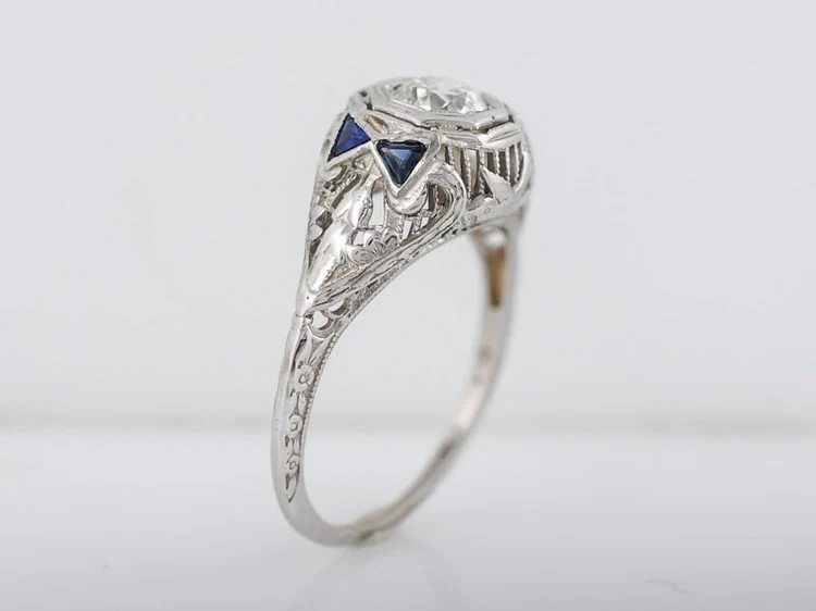 Antique Engagement Ring Art Deco .45ct Old European Cut Diamond in 18k White Gold - Image 4