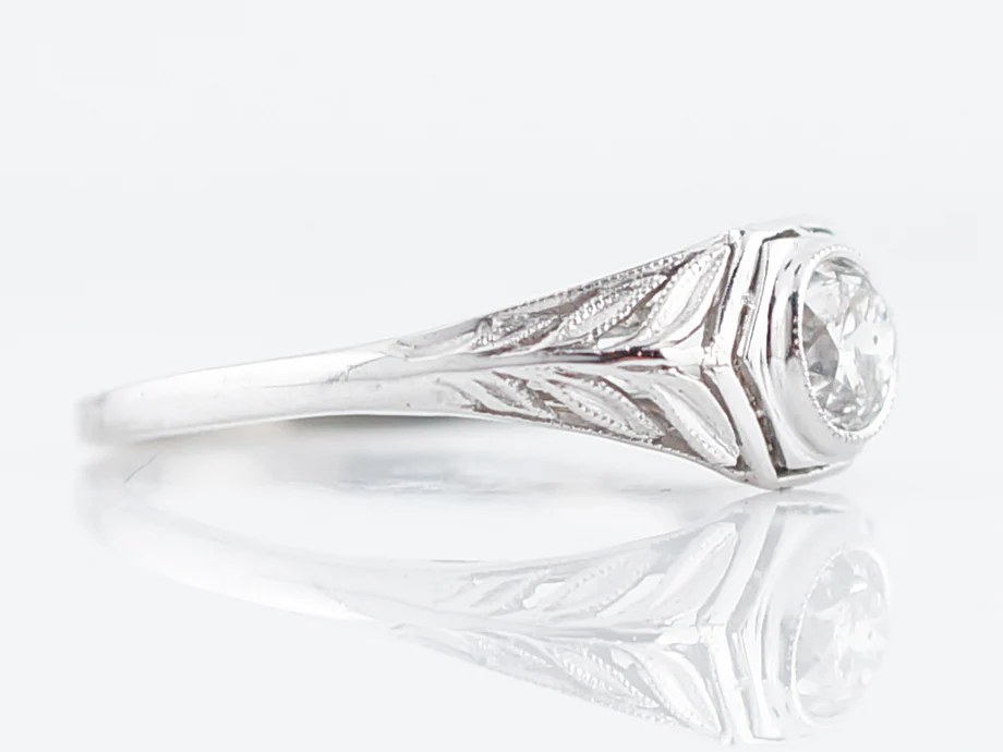 Antique Engagement Ring Art Deco .46 Old European Cut Diamond in Platinum - Image 2