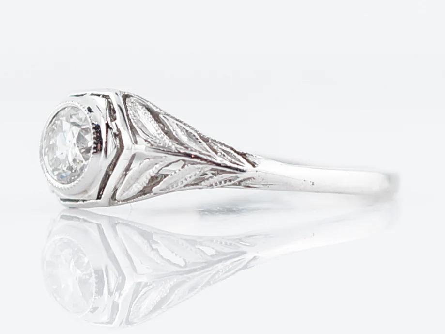 Antique Engagement Ring Art Deco .46 Old European Cut Diamond in Platinum - Image 3