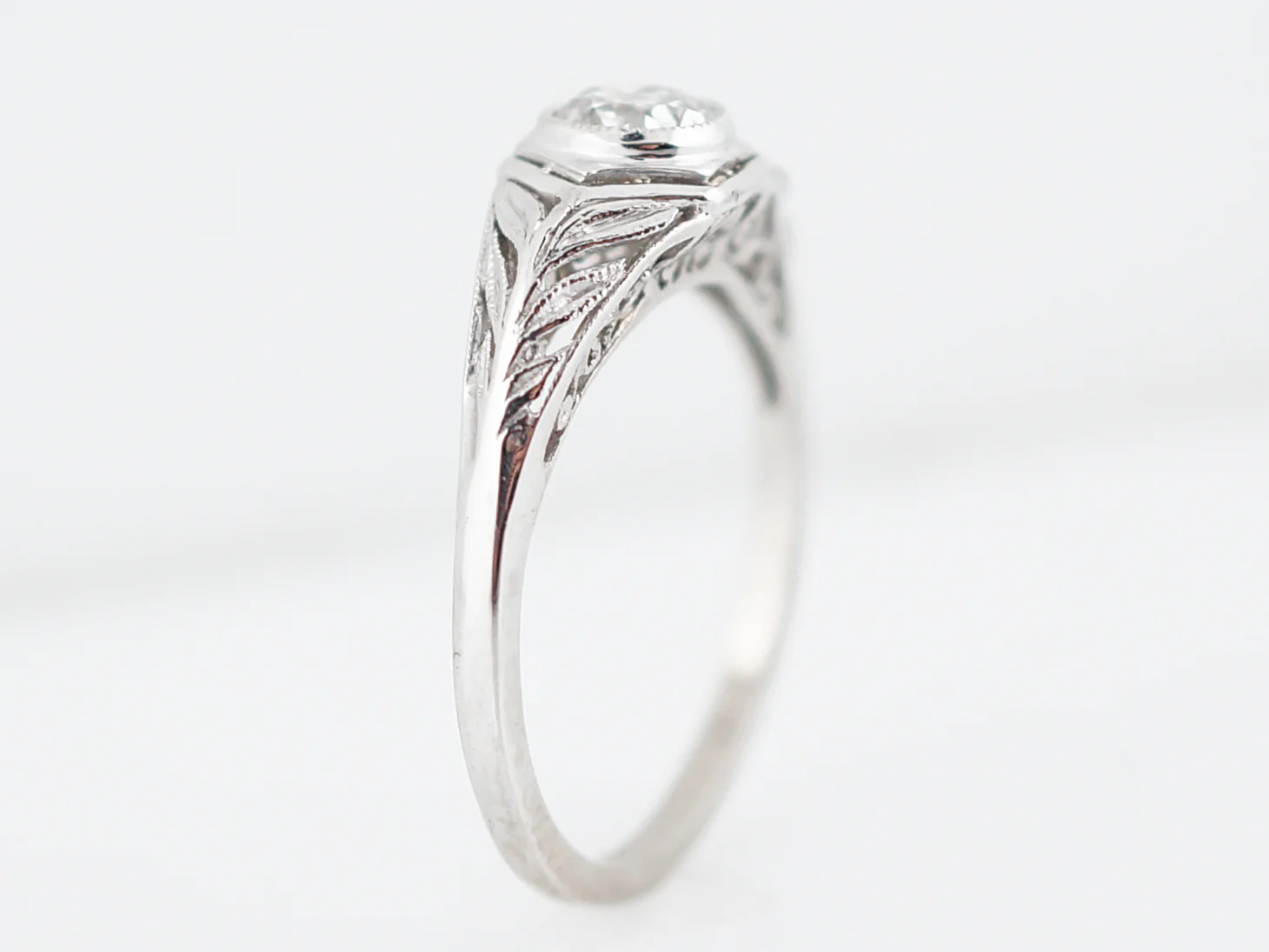 Antique Engagement Ring Art Deco .46 Old European Cut Diamond in Platinum - Image 4