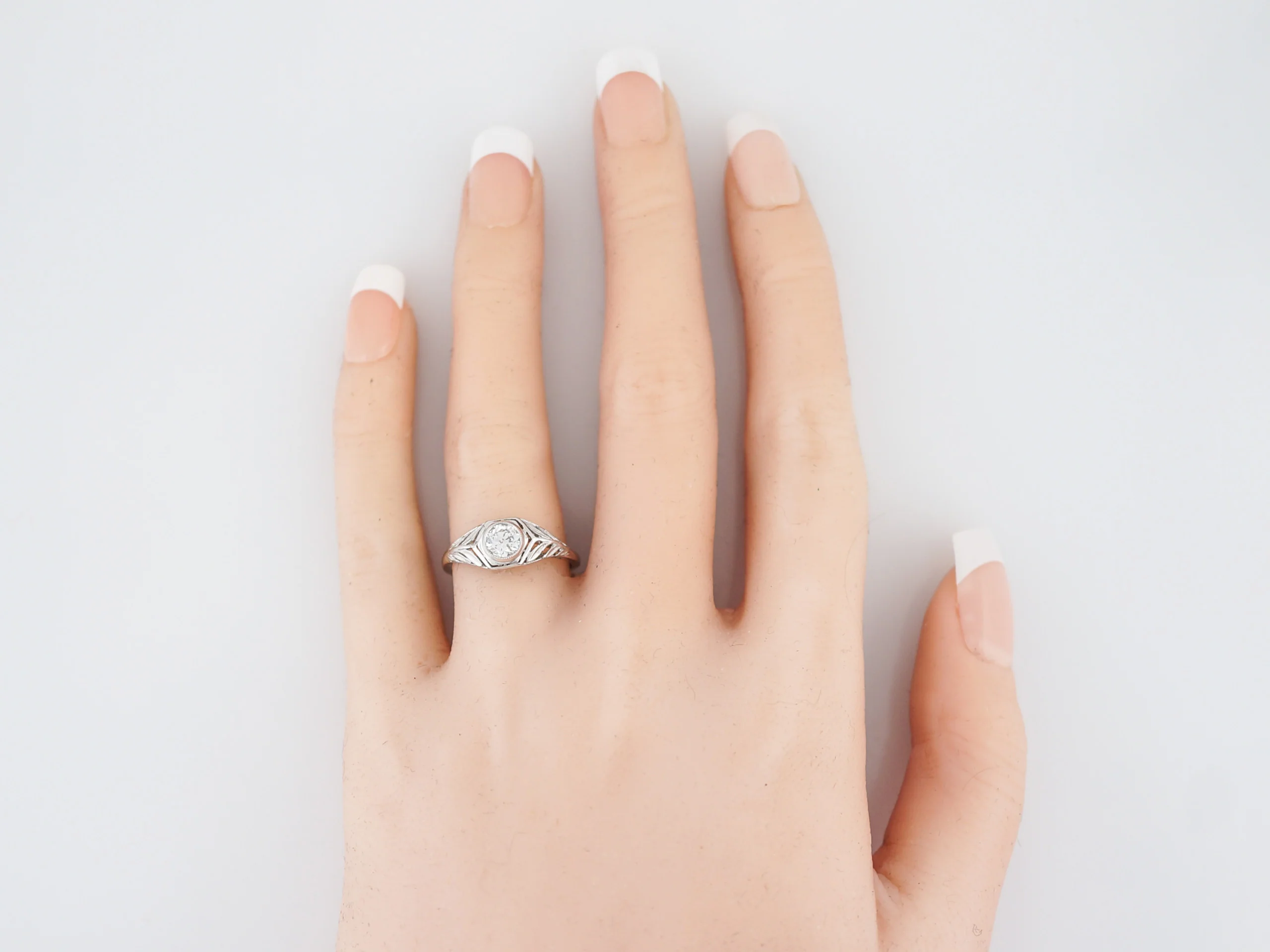 Antique Engagement Ring Art Deco .46 Old European Cut Diamond in Platinum - Image 6