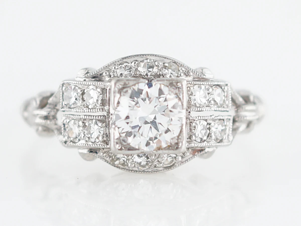 Antique Engagement Ring Art Deco .47 Round Brilliant Cut Diamond in Platinum