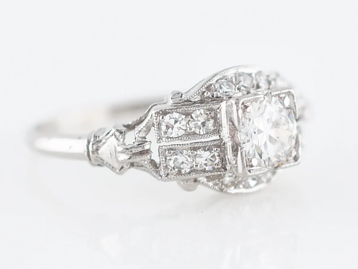 Antique Engagement Ring Art Deco .47 Round Brilliant Cut Diamond in Platinum - Image 3