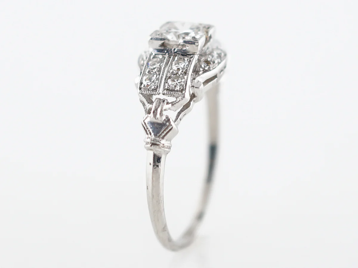 Antique Engagement Ring Art Deco .47 Round Brilliant Cut Diamond in Platinum - Image 4