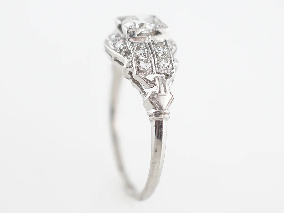 Antique Engagement Ring Art Deco .47 Round Brilliant Cut Diamond in Platinum - Image 5