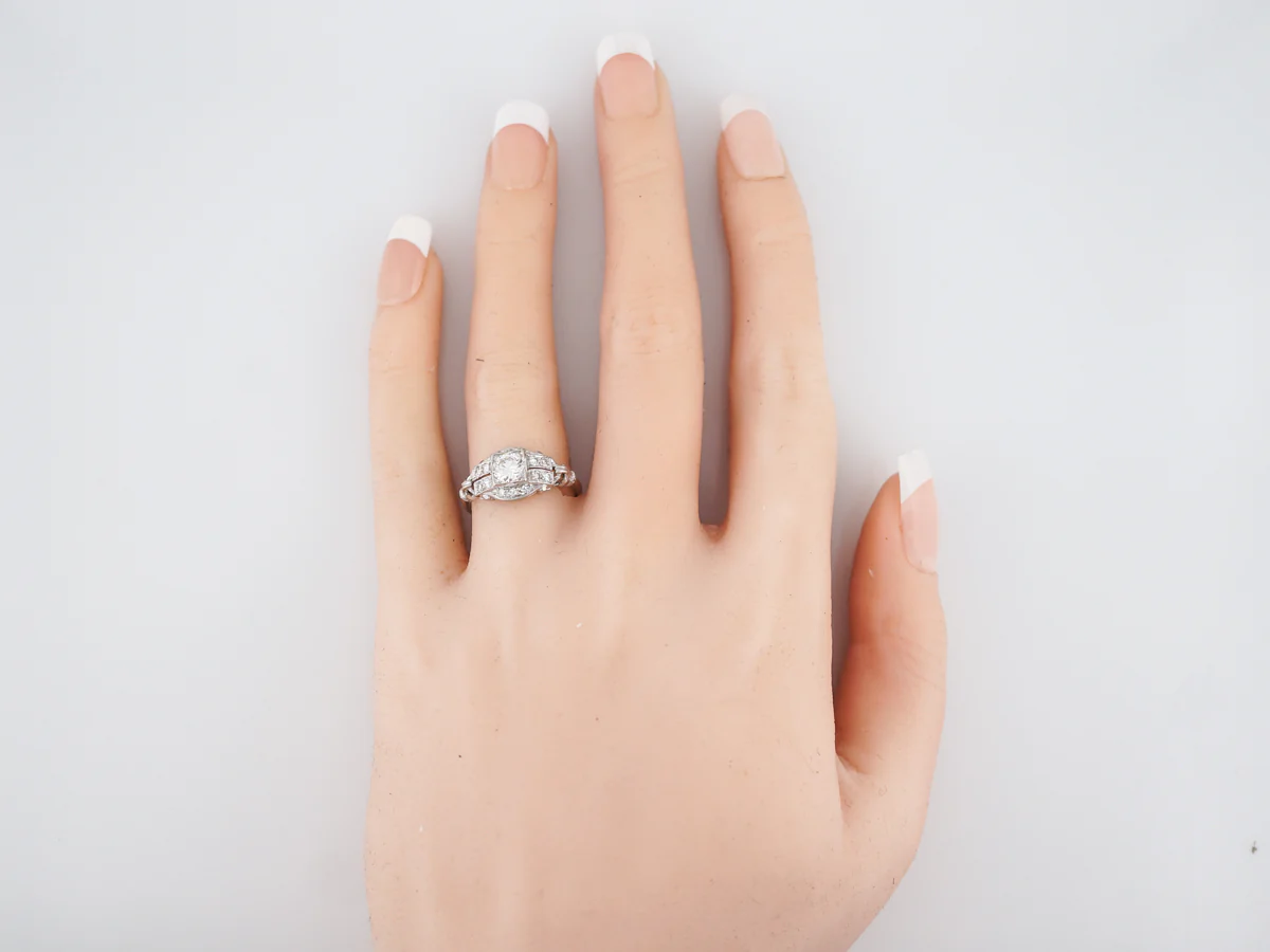 Antique Engagement Ring Art Deco .47 Round Brilliant Cut Diamond in Platinum - Image 6